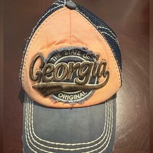 Georgia Patch Trucker Hat in Peach & Navy